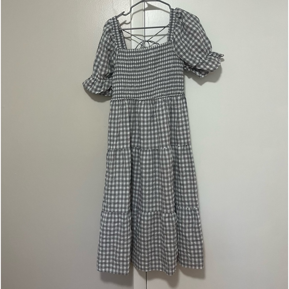 Gingham Plaid Smocked Midi Dress